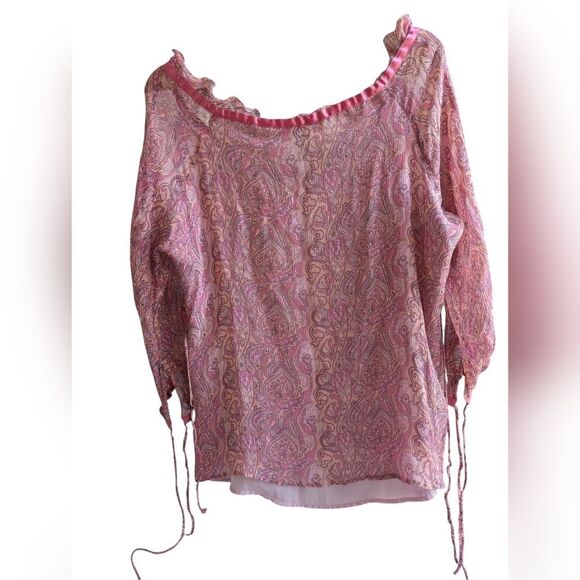 Sioni 💯 Silk Pink BLUSH Paisley Dainty LINED Blouse with Ruched Details XL - Picture 4 of 8